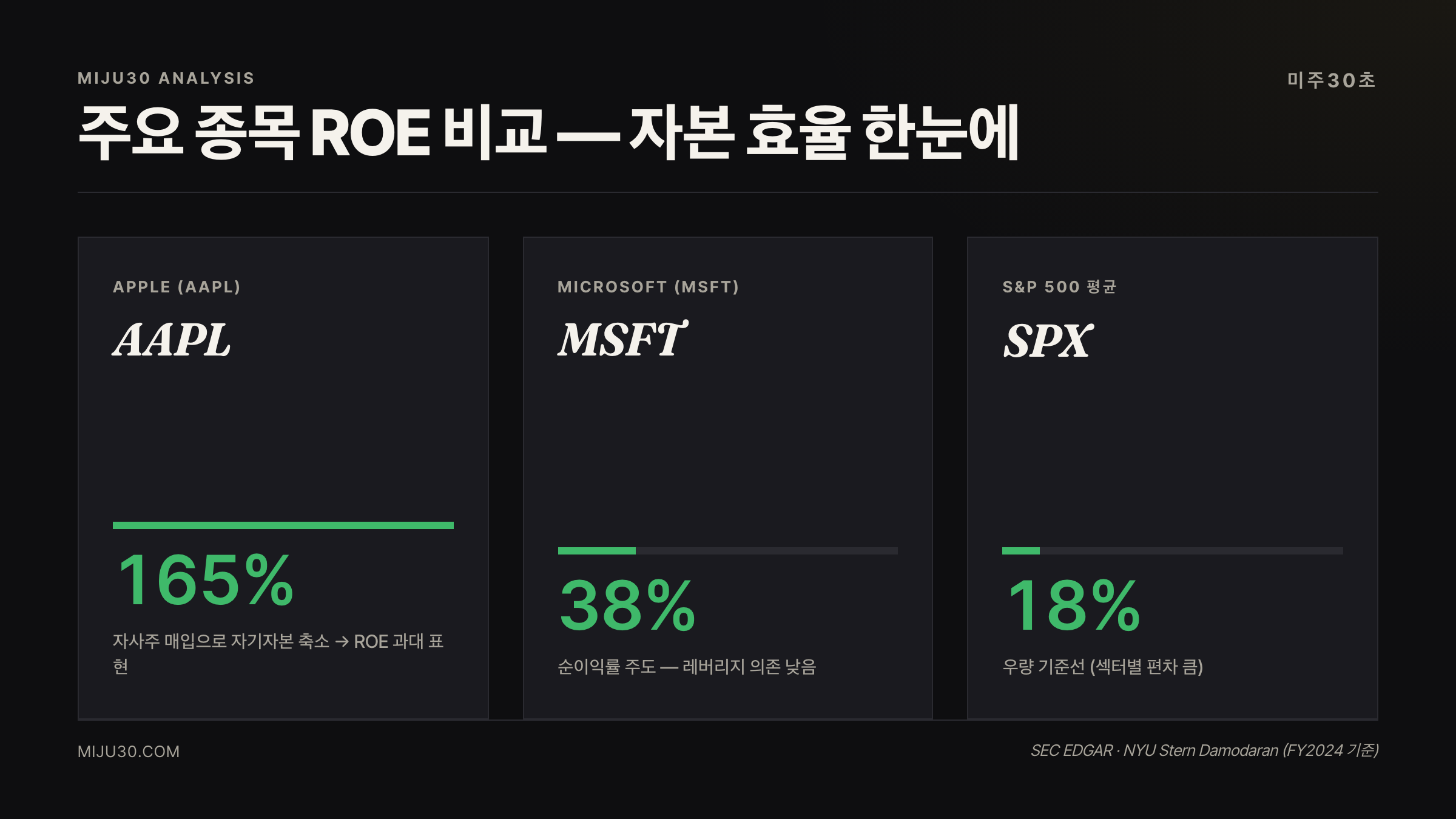 AAPL MSFT 종목별 ROE 비교